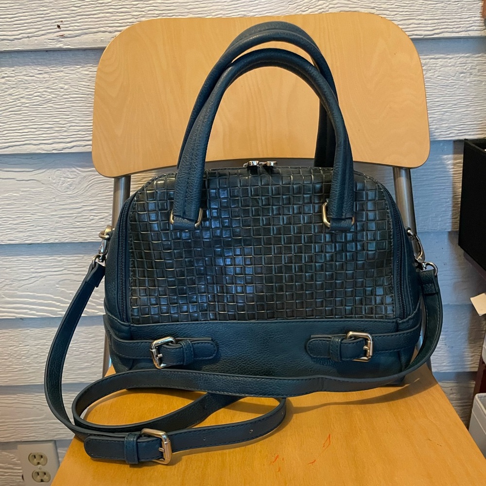 espe Blue Vegan Leather Satchel w/crossbody Strap